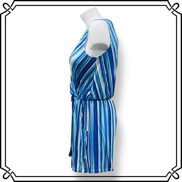 TART Sleeveless Faux Wrap Striped Romper with Pockets - Size L - Picture 3 of 8